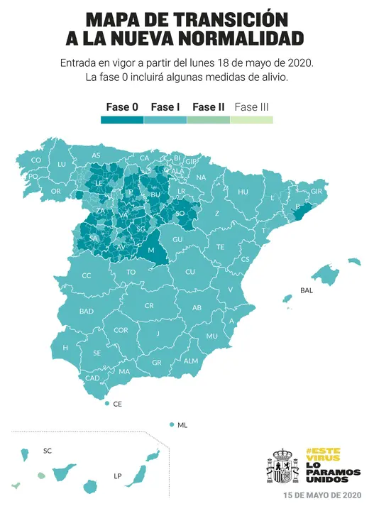 El mapa muestra la transici&oacute;n a la nueva normalidad por comunidades