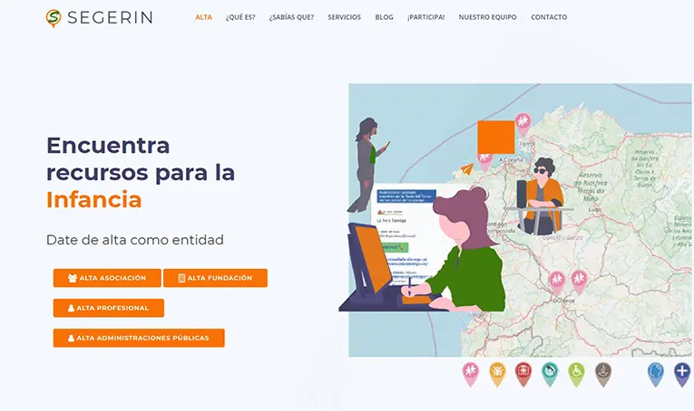 Inicio del portal SEGERIN que contiene distintos recursos para la infancia en Galicia