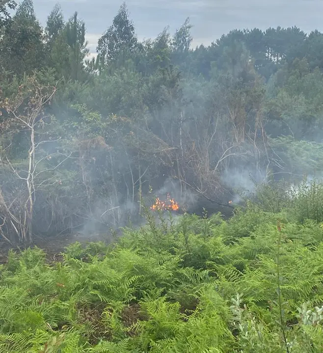 Un dos focos do incendio forestal en Erboedo, A Laracha