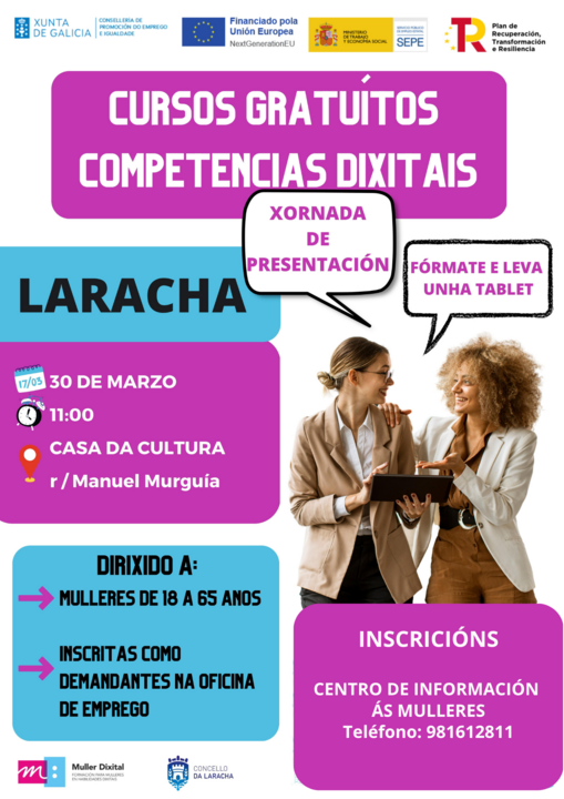 Cartel dos cursos de competencias dixitais para mulleres desempregadas.