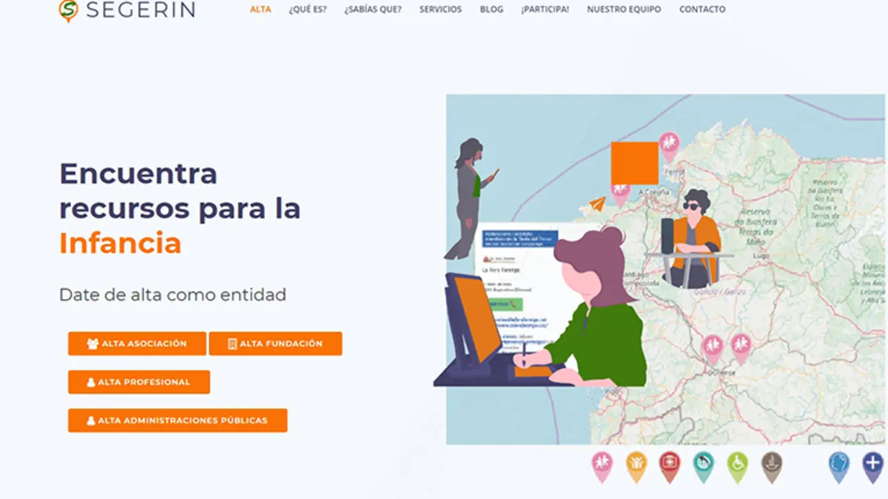 Inicio del portal SEGERIN que contiene distintos recursos para la infancia en Galicia
